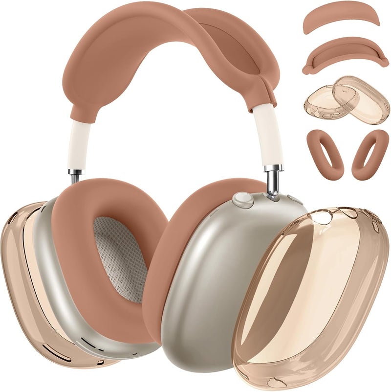 MINDRESY [4 in 1] Silicone Case Cover for AirPods Max, Clear Soft TPU Ear Cups Cover/Ear Pad Case Covers/Headband Covers Transparent Accessories for Apple AirPods Max (2024/2020)(USB-C/Lightning), Dune - Image 1